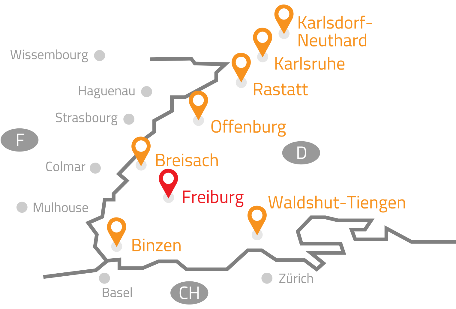 GRIMM Küchen - Karte mit den Standorten von Grimm Küchen